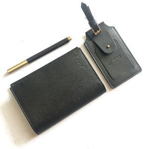 Premium Travel Set - Multi-Slot Passport Holder + Luggage Tag + Wooden Pen