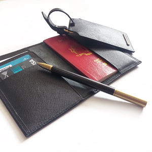Premium Travel Set - Multi-Slot Passport Holder + Luggage Tag + Wooden Pen