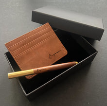 Load image into Gallery viewer, PU Daily Essential Set - Compact Card Wallet &amp; Wooden Pen