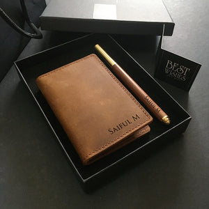 EDC Set B - L-Fold Card Wallet + Wooden Pen
