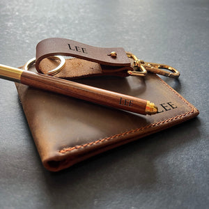 For Him Premium Set - Men's Multi Slot Bi-Fold Wallet +Stylish Keychain + Wooden Pen