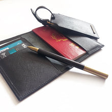 Load image into Gallery viewer, Premium Travel Set - Multi-Slot Passport Holder + Luggage Tag + Wooden Pen