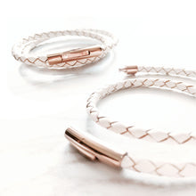 Load image into Gallery viewer, Braided Leather Bracelet - WHITE (Rose Golden Clasp)